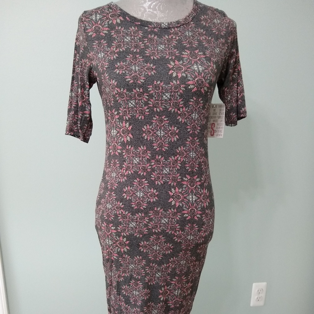 LuLaRoe Julia Dress S NWT Grey Red Tan